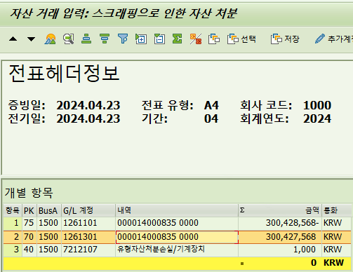 abavn 실행시 당년 비망가액 도달 자산에 대한 감가상각누계액 관련 질문