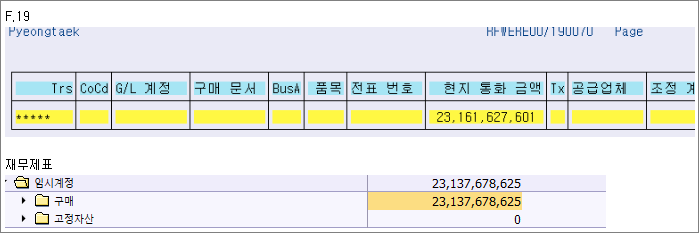 F.19 금액 과 재무제표의 금액 차이